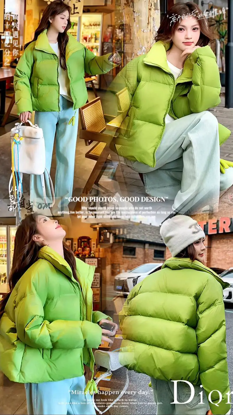 短款绿色面包服怎么搭配图片大全