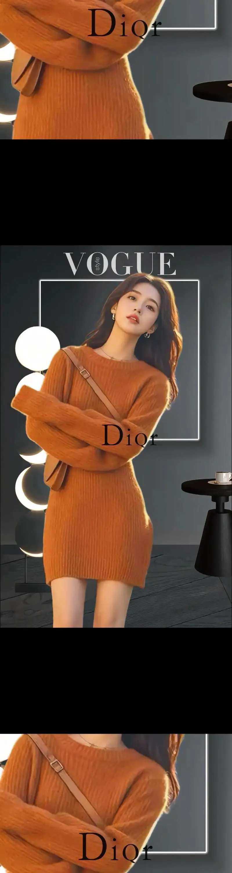 秋冬桔红色的针织裙怎么搭配图片