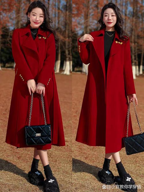 中长款大红色风衣怎么搭配衣服图片