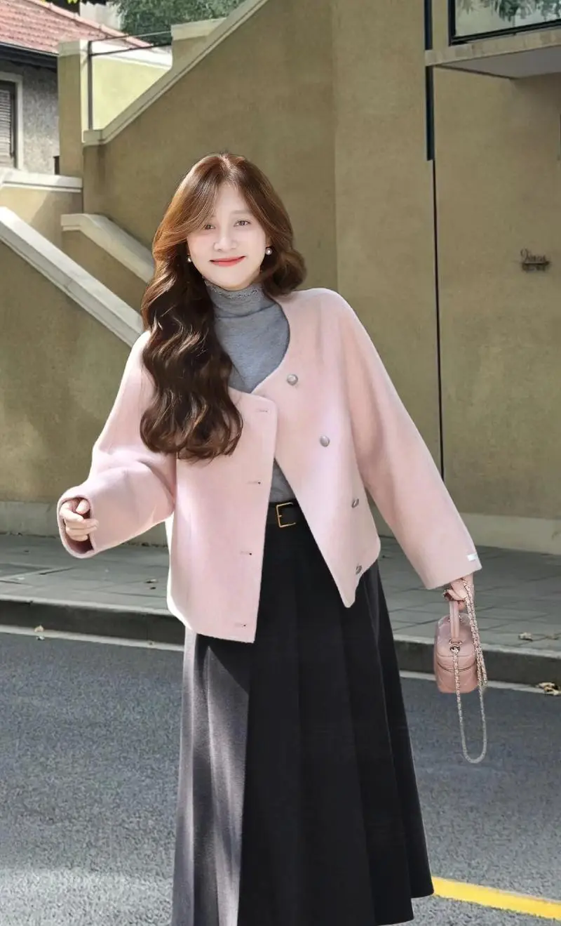 粉红毛呢怎么搭配外套