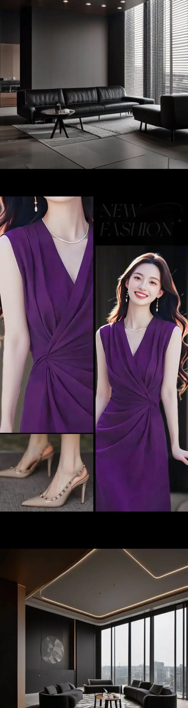 紫色无袖连衣裙怎么搭配外套