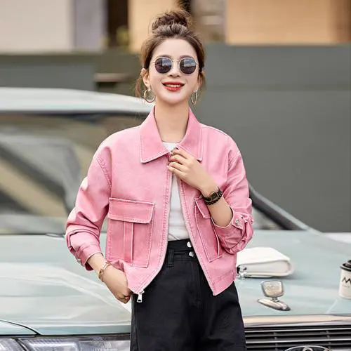 粉色的小皮衣怎么搭配好看图片女生