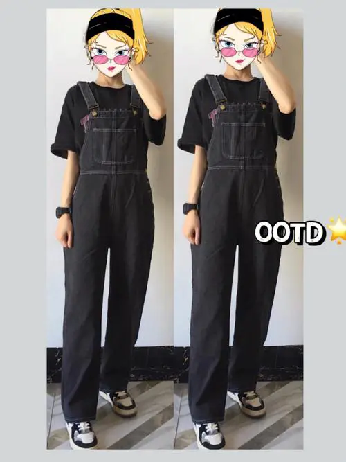 黑色上衣背带牛仔裤怎么搭配