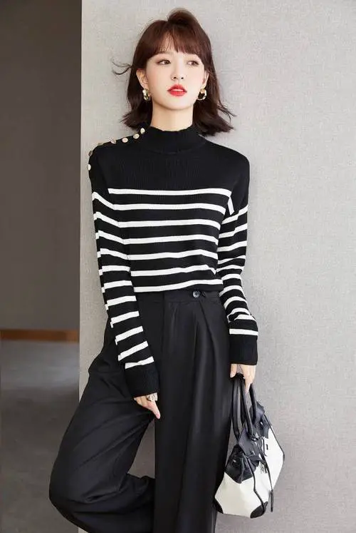 黑白针织开衫怎么搭配图片