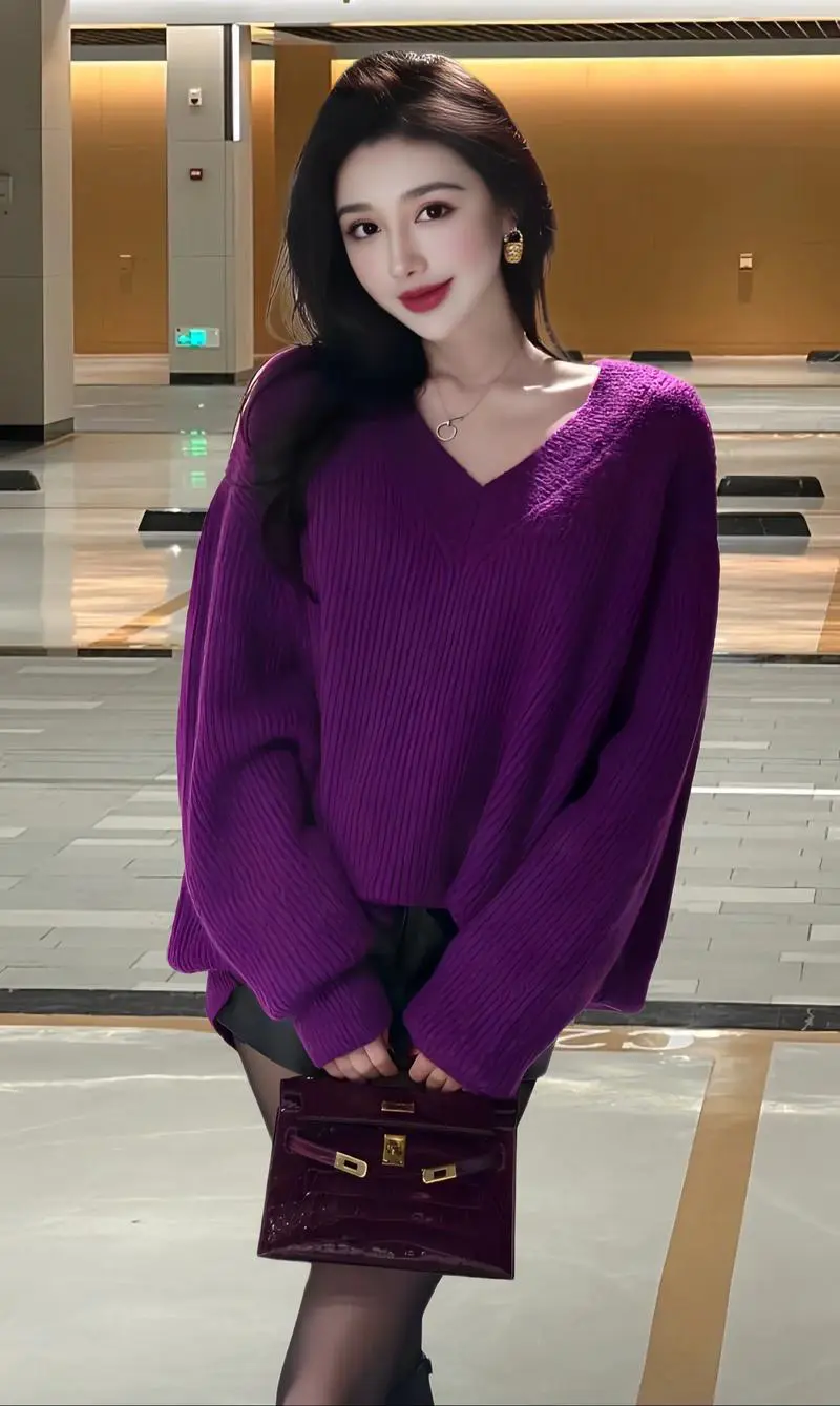 紫色高领毛衣怎么搭配