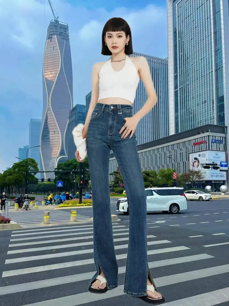 开叉牛仔裤怎么搭配衣服