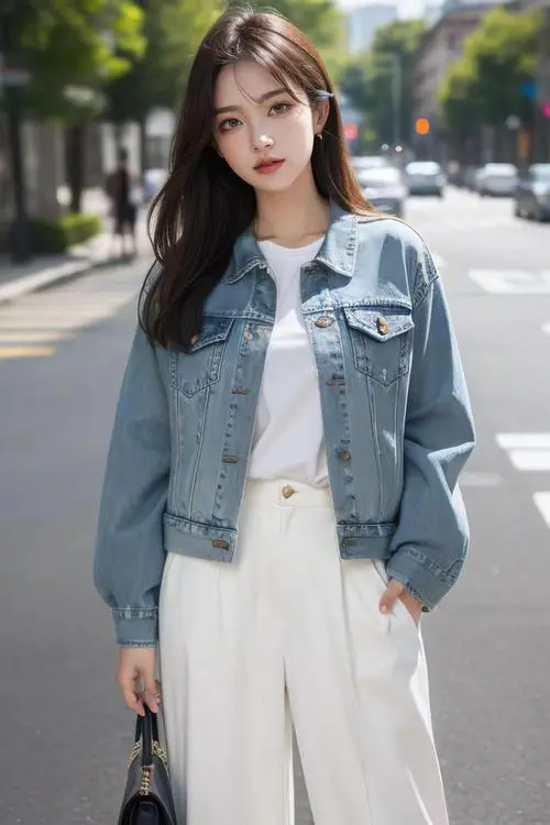 韩版牛仔中长款上衣怎么搭配什么裤子好看图片