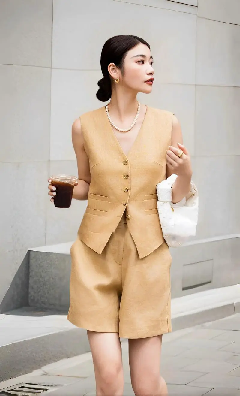 夏季咖色马甲怎么搭配图片