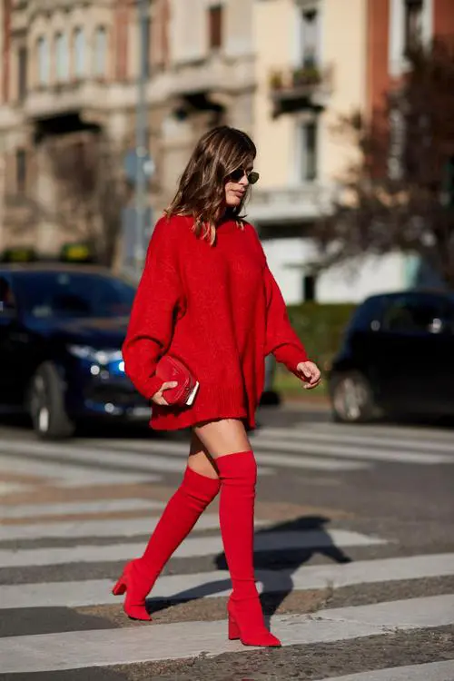 红色 长靴怎么搭配