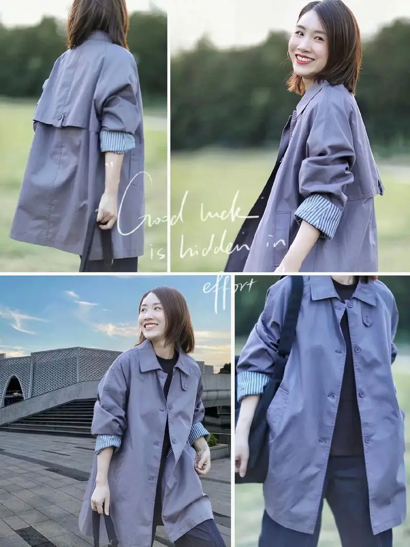 蓝色风衣长款外套怎么搭配围巾