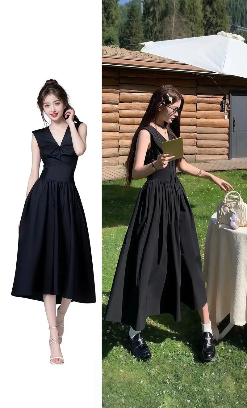 超长无袖连衣裙怎么搭配