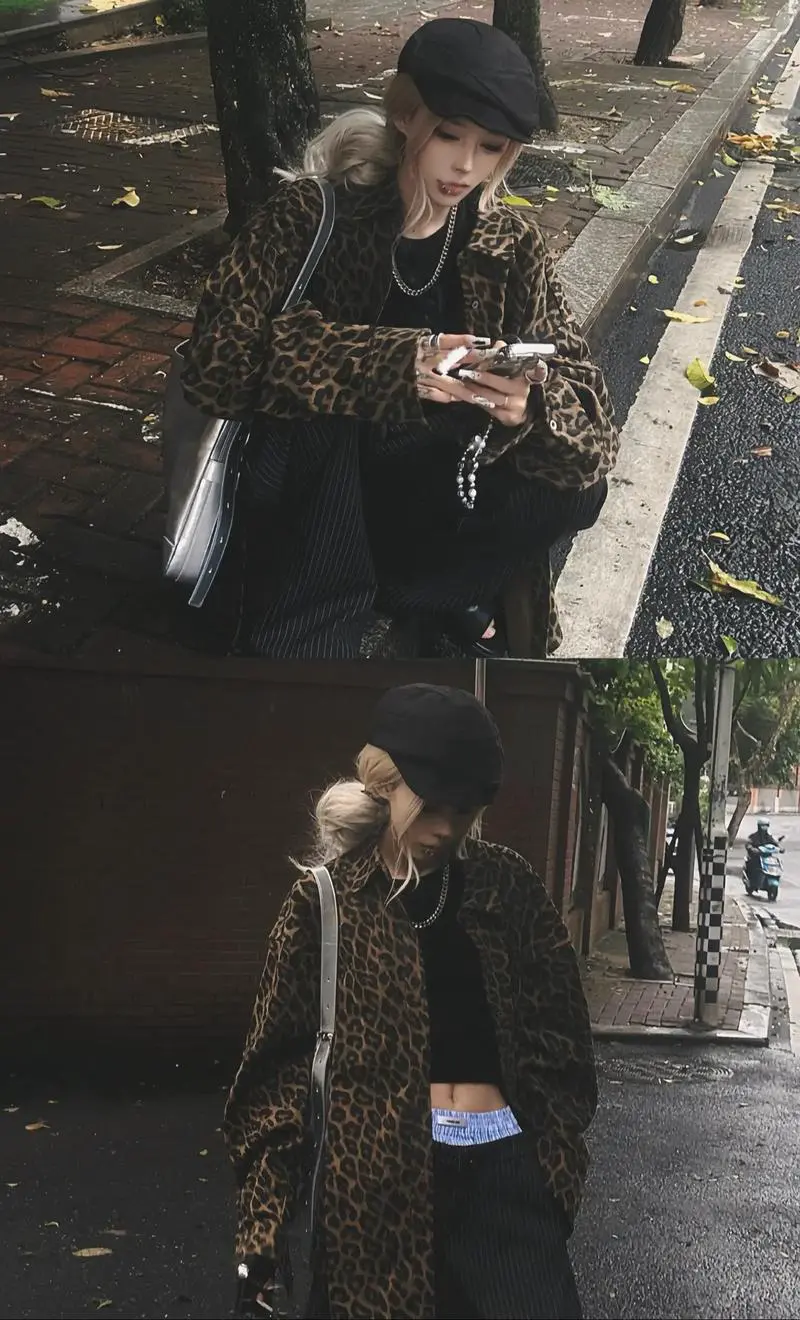 长款豹纹衣服怎么搭配图片欣赏