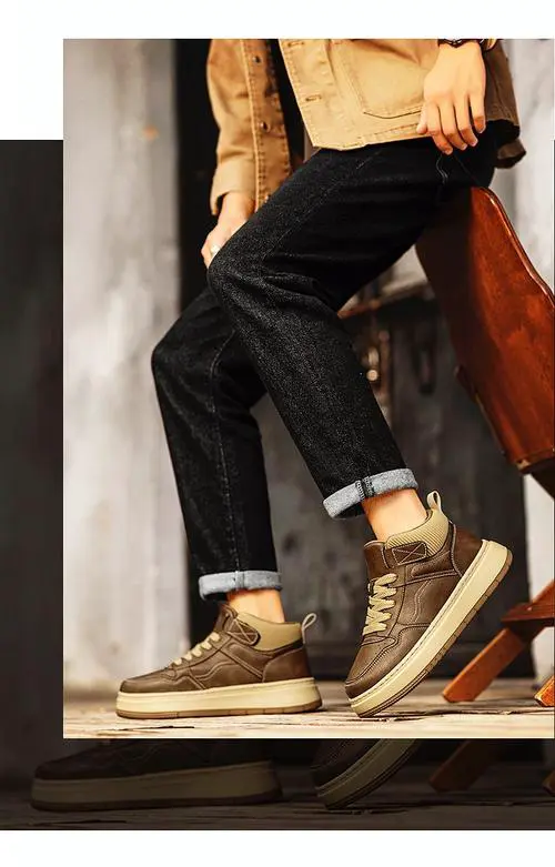 男士高帮高跟皮鞋怎么搭配什么裤子