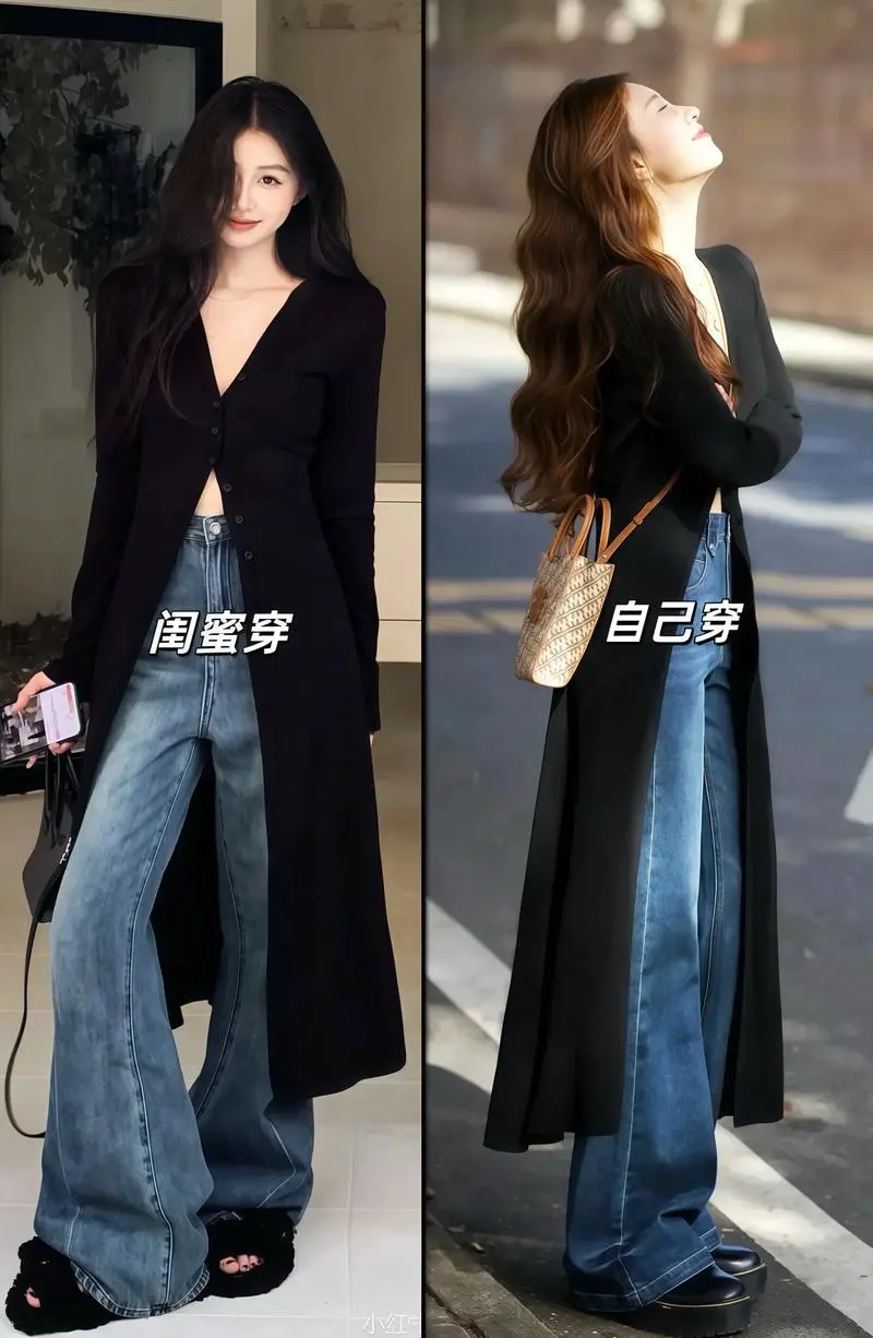 针织衫中长款怎么搭配什么裤子好看图片