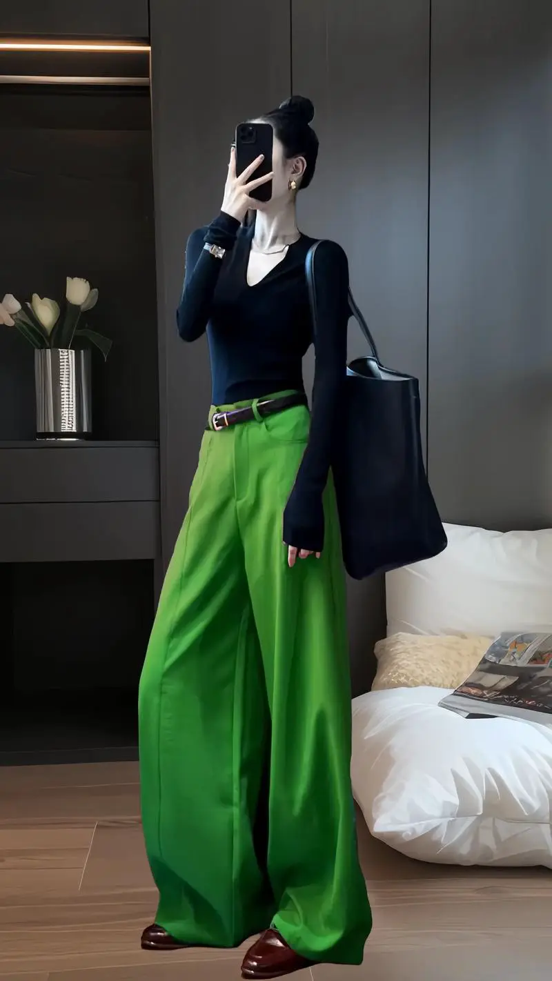绿色阔腿腿怎么搭配鞋子