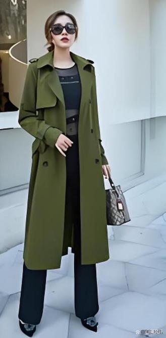 军绿色大衣长款外套怎么搭配图片