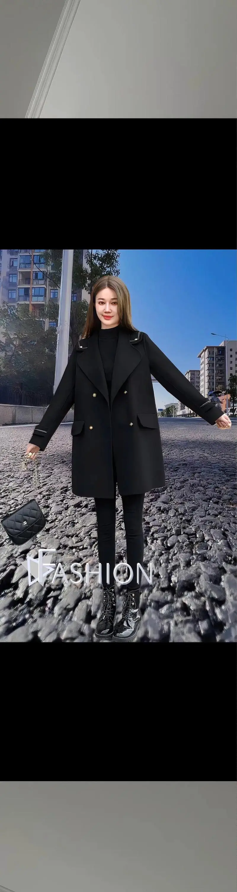 黑色中款毛呢外套怎么搭配图片