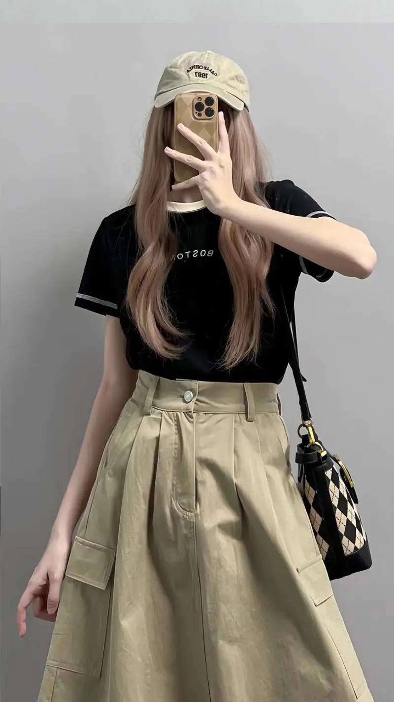 卡其长半裙怎么搭配图片