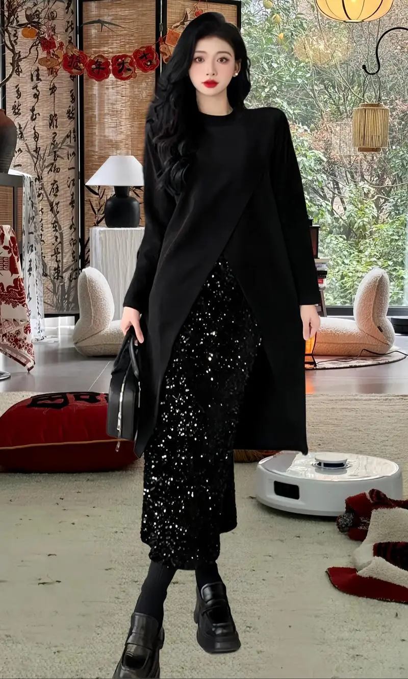 长版黑色衣服怎么搭配图片大全