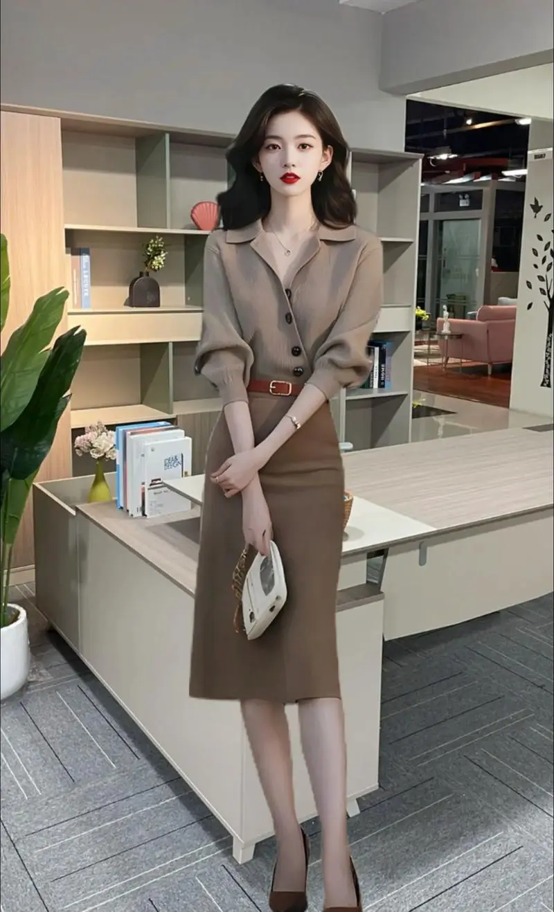 针织套装裙怎么搭配什么外套好看图片