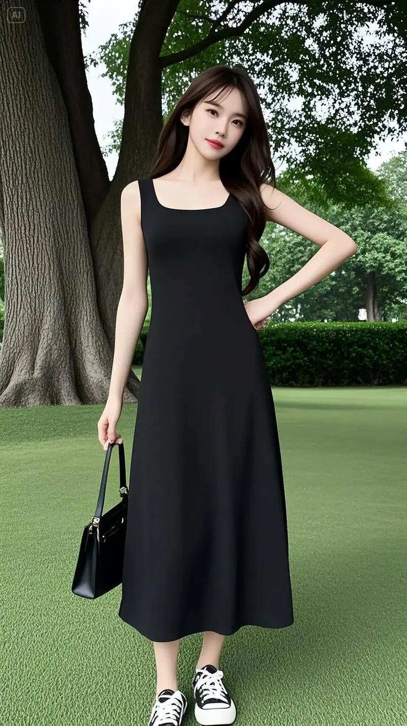 超长无袖连衣裙怎么搭配