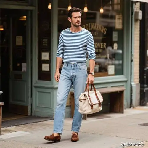 男条纹厚长外套怎么搭配什么裤子