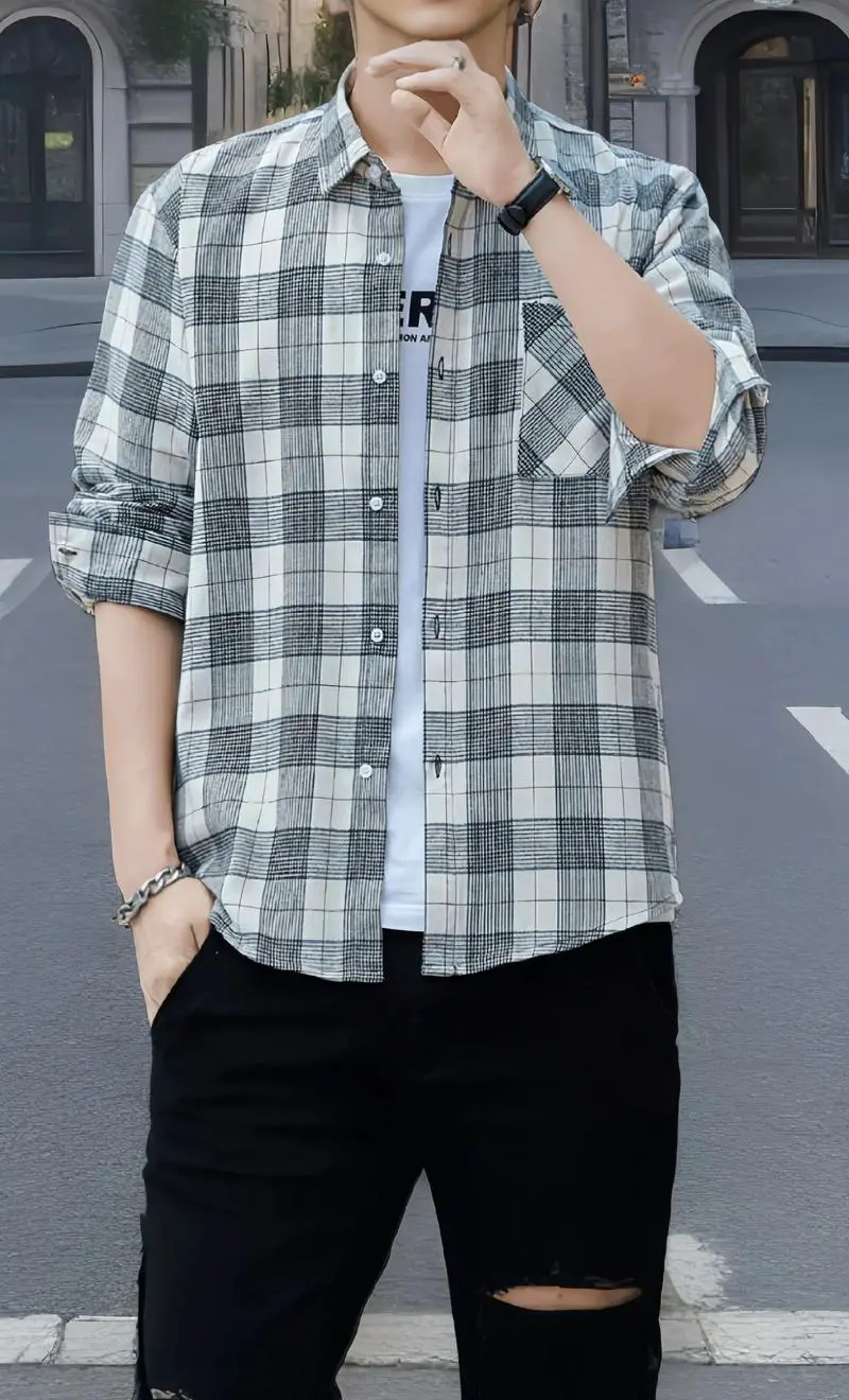 男士深色格子衬衫怎么搭配什么裤子好看吗