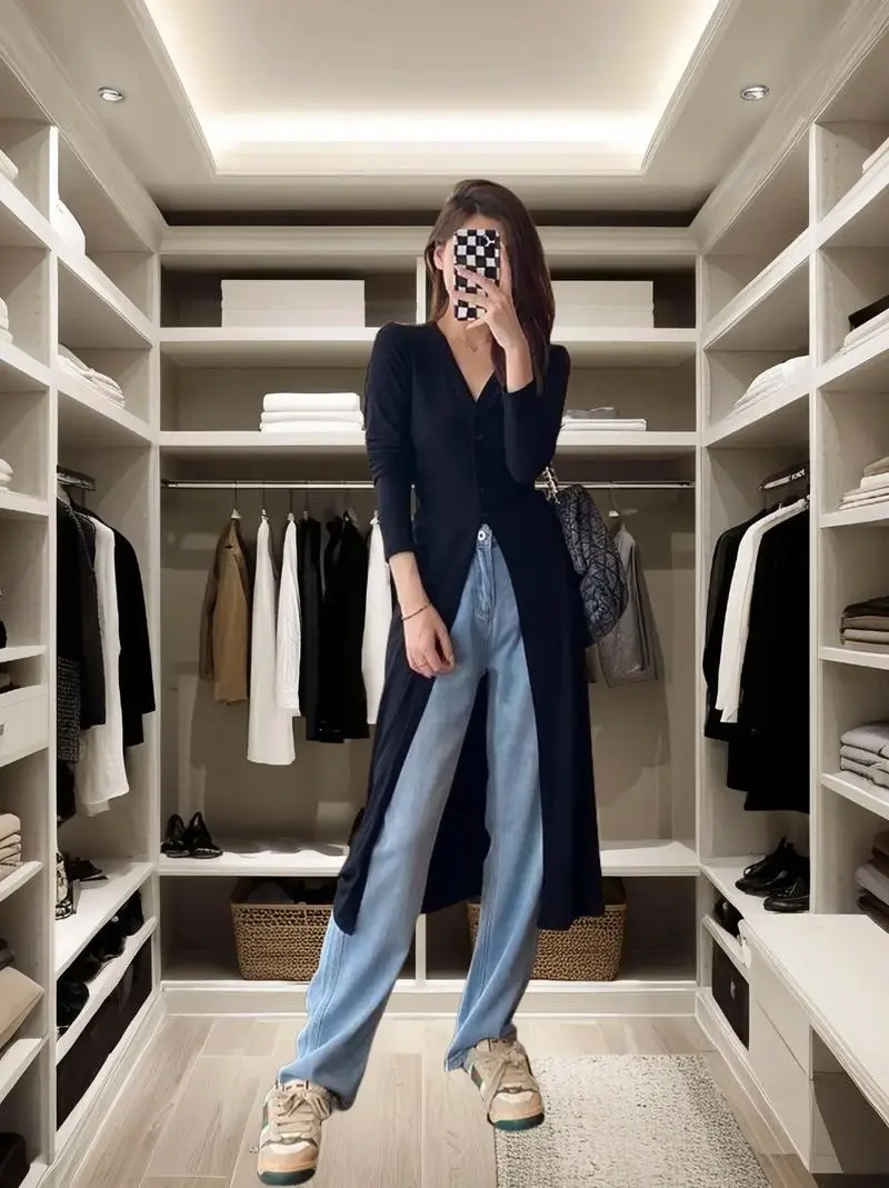 黑长开衫里面怎么搭配图片