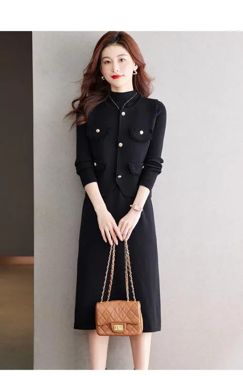 针织套装裙怎么搭配什么外套好看图片大全