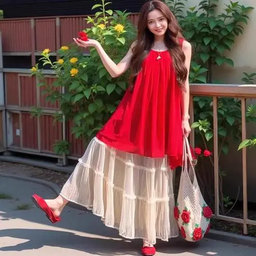 红色宽松长裙怎么搭配外套