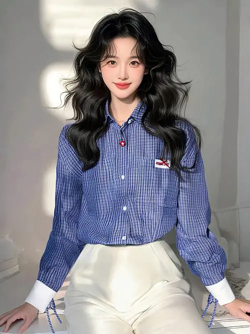 蓝色格子和蓝色衣服怎么搭配图片欣赏