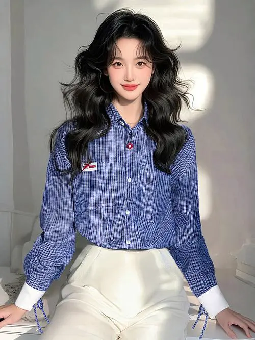 蓝色格子和蓝色衣服怎么搭配图片