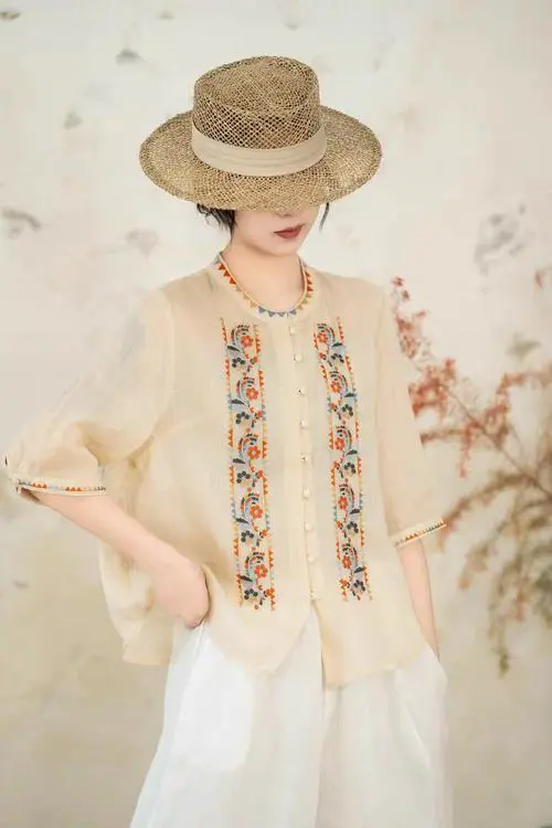 复古棉麻上衣怎么搭配