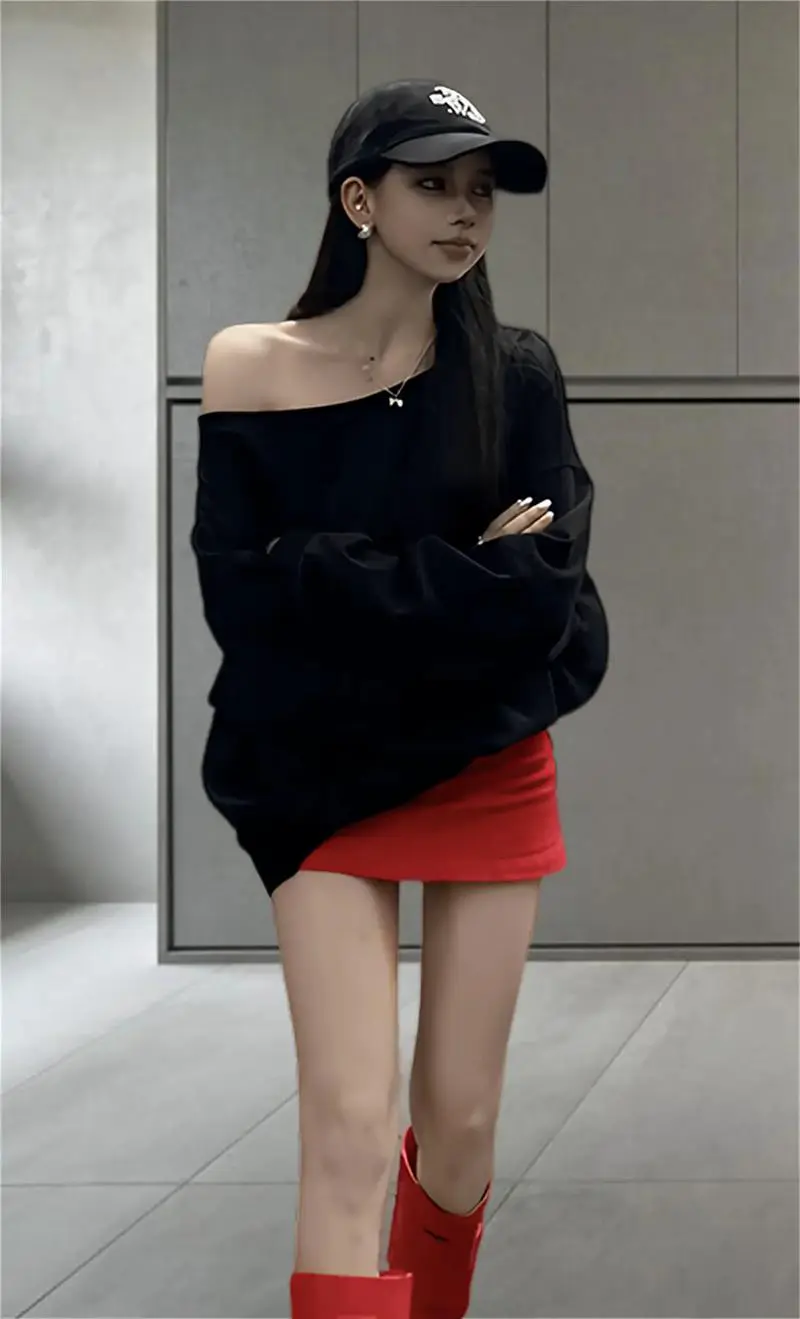 长袖黑上衣怎么搭配图片