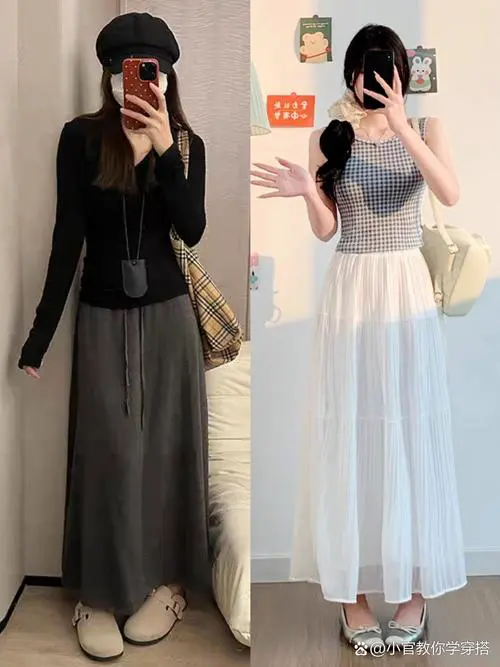 半长裙怎么搭配上衣图片