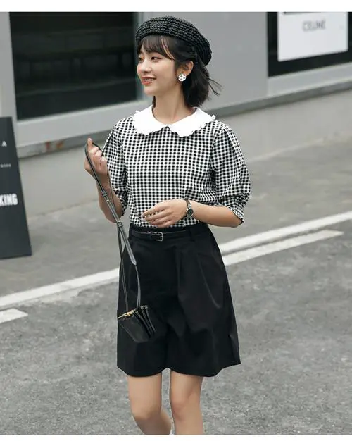 女款黑白小格子衬衫怎么搭配什么裤子