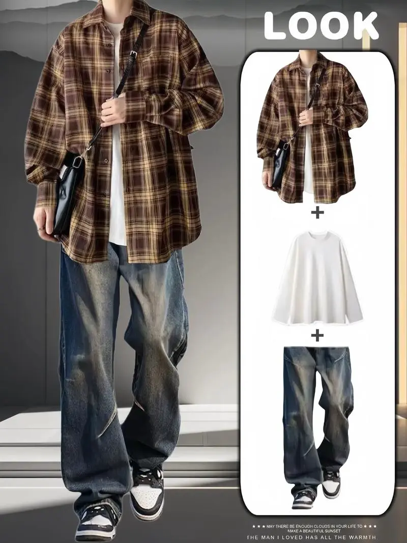 男士深色格子衬衫怎么搭配什么裤子好看吗