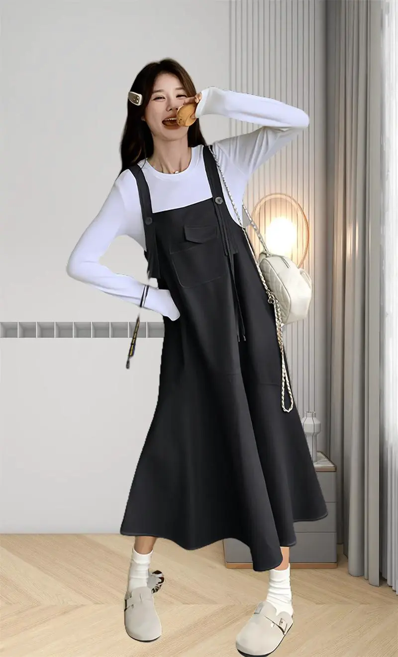 过膝背带裙怎么搭配