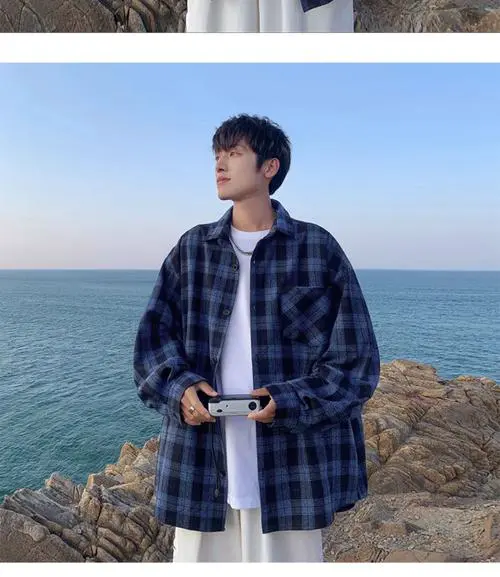 男士深色格子衬衫怎么搭配什么裤子好看图片