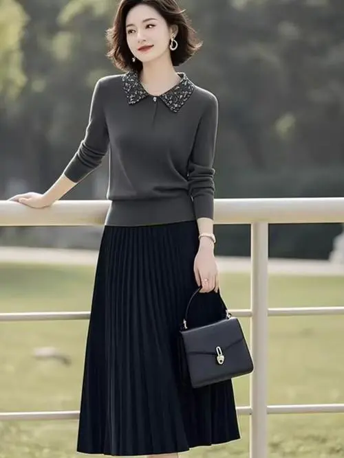 针织套装裙怎么搭配什么外套好看图片