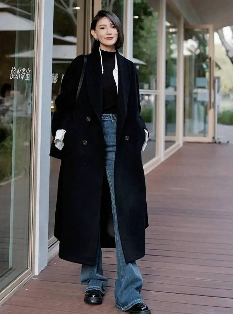 黑色外套 裤子怎么搭配鞋子图片欣赏