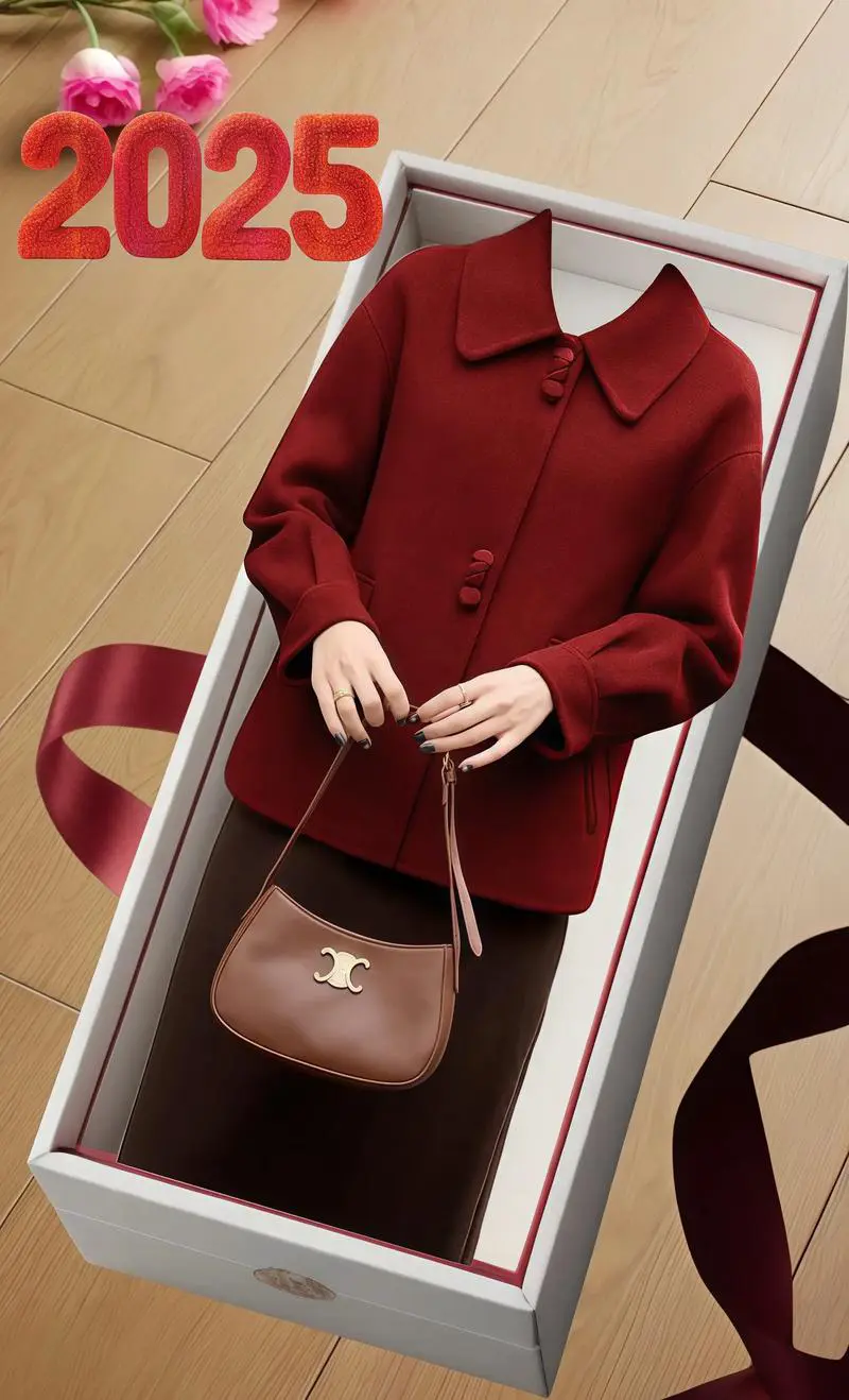 短款红羊绒大衣怎么搭配什么围巾