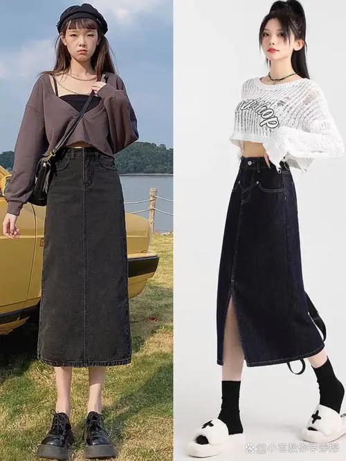 高腰半身牛仔裙怎么搭配上衣