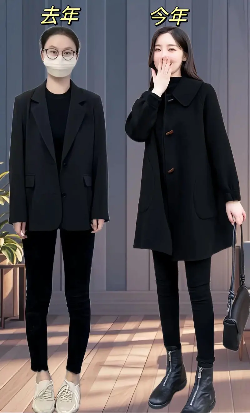 黑色中款毛呢外套怎么搭配什么裤子好看