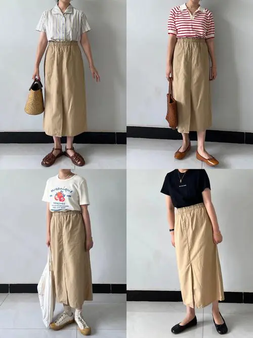 卡其长半裙怎么搭配图片