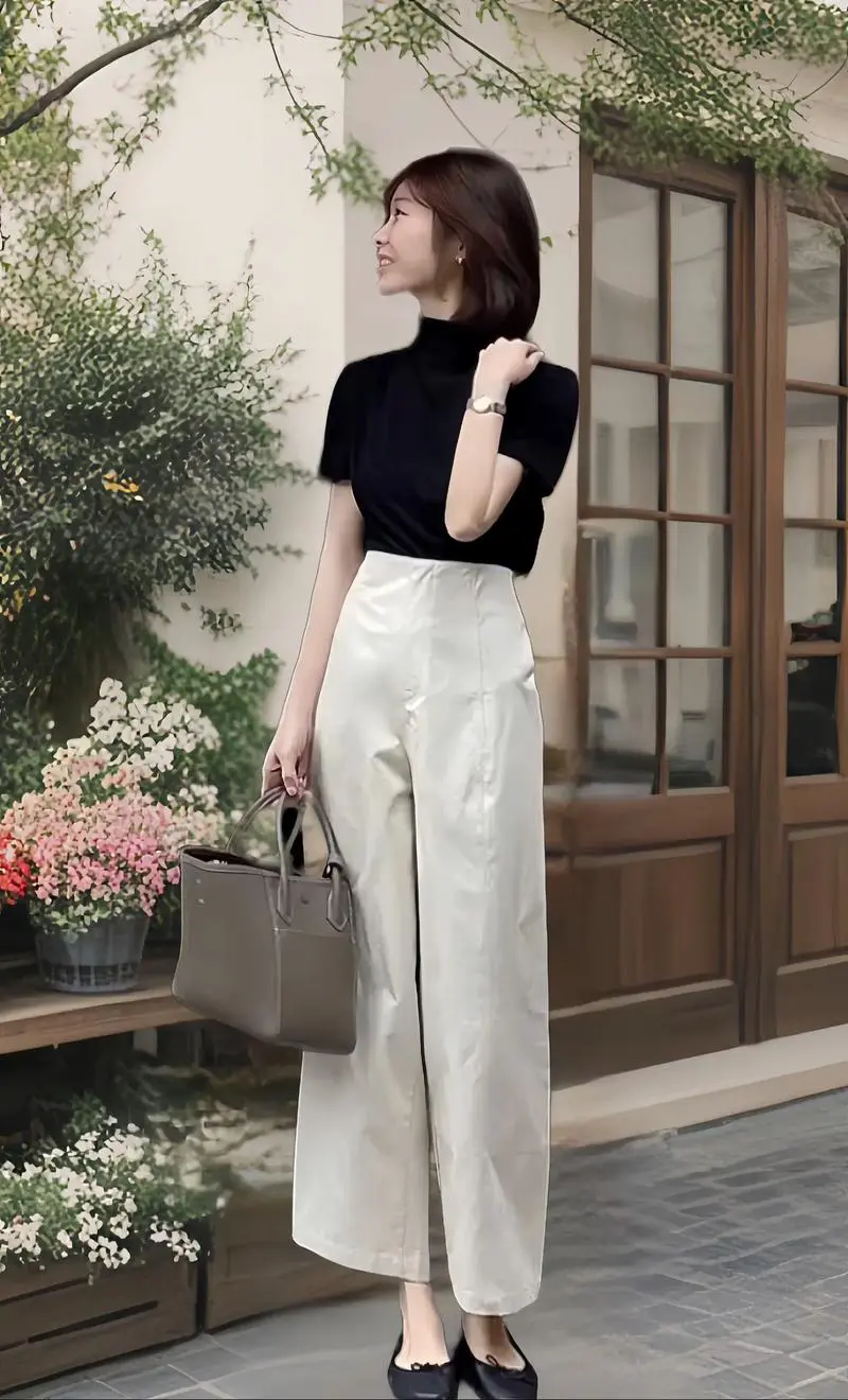 九分阔腿裤配什么上衣