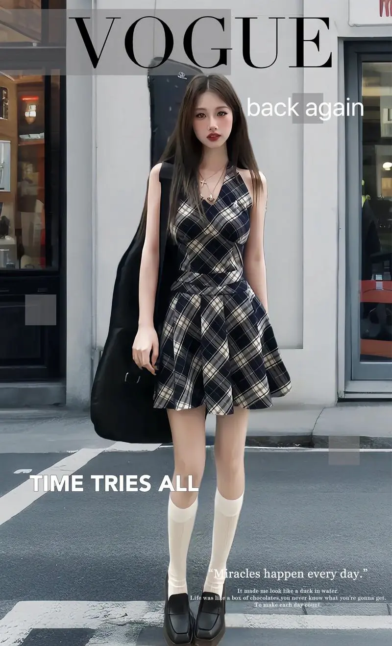 小格子短裙怎么搭配上衣图片