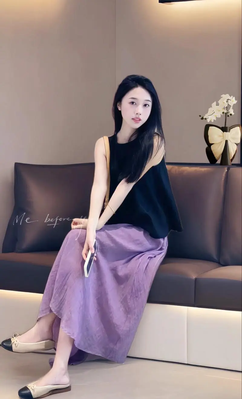 紫色无袖上衣怎么搭配