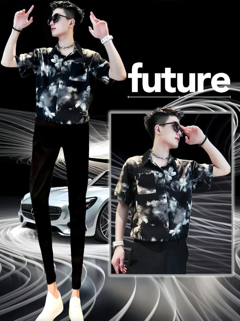 男士黑色花衬衫怎么搭配什么裤子图片欣赏