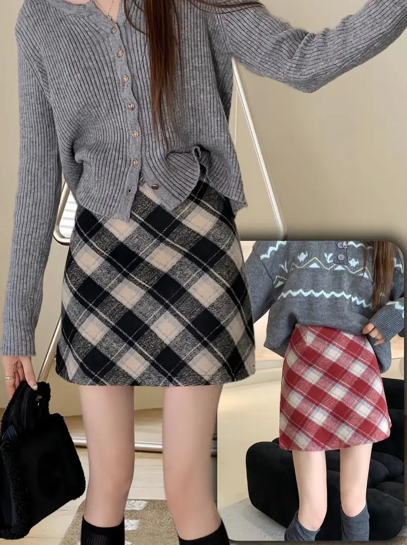小格子短裙怎么搭配图片